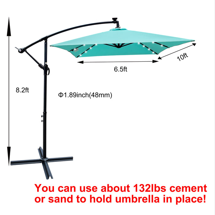 Rectangle 2X3M Outdoor Patio Umbrella Solar Powered LED Lighted Sun Shade Market Waterproof 8 Ribs Umbrella With Crank And Cross Base For Garden Deck Backyard Pool Shade Outside Deck Swimming Pool - Turquoise
