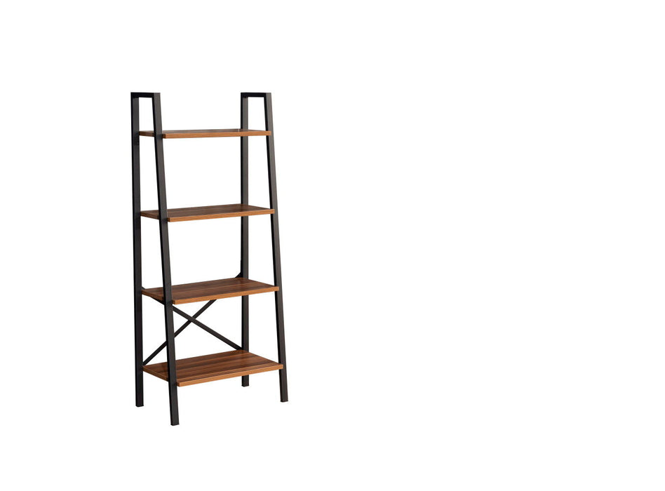 Leon 5 Tier Modern Ladder Bookshelf Organizers, Metal Frame Bookshelf For Small Spaces In Your Living Rooms, Office Furniture Bookcase, Walnut