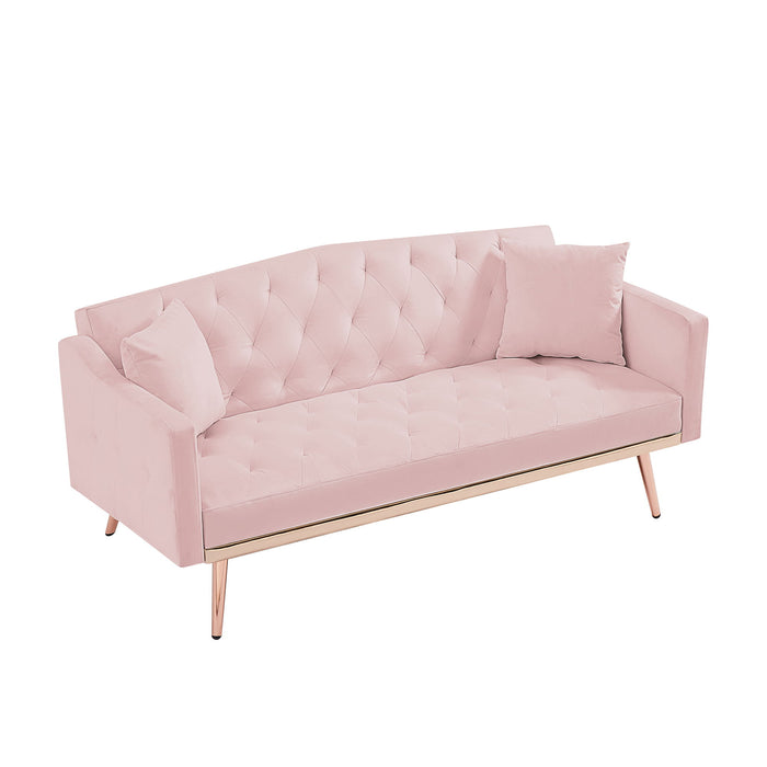 Pink Velvet Sofa Bed - Gold Legs