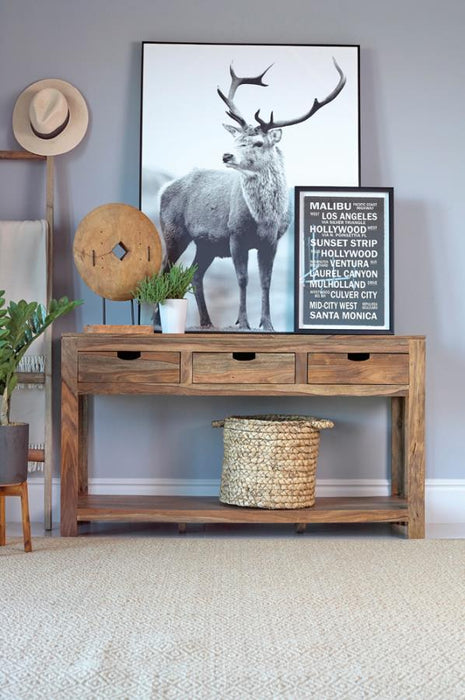 Esther - 3-Drawer Storage Console Table - Natural Sheesham Unique Piece Furniture