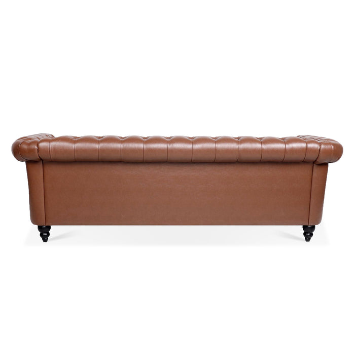 Rolled Arm Chesterfield Three Seater Sofa - Brown