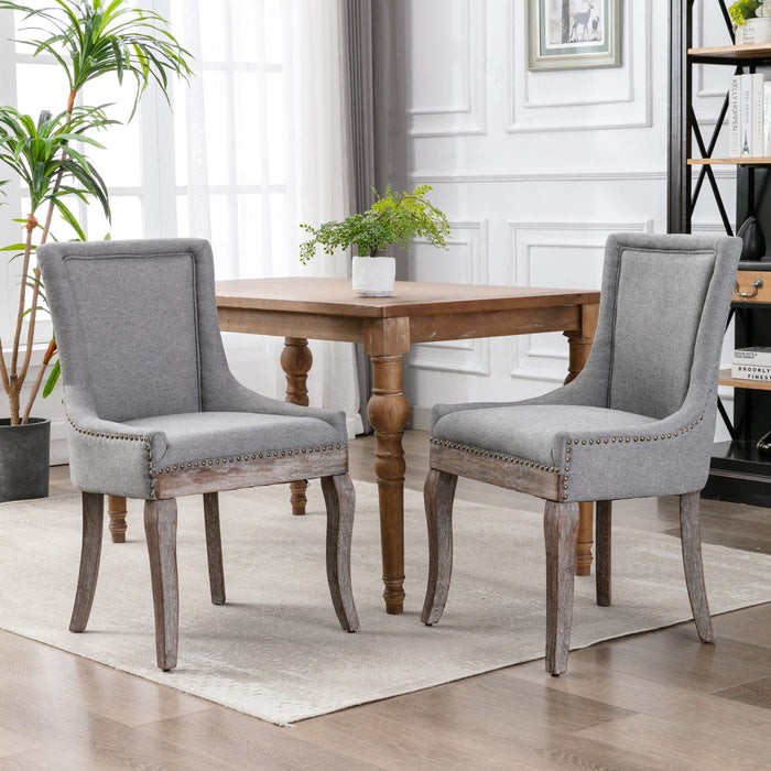 Ultra Side Dining Chair, thickened Fabric Chairs With Neutrally Toned Solid Wood Legs, Bronze Nail Head, (Set of 2) - Gray