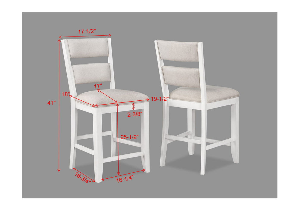 2 Pieces Set White Farmhouse Style Ladder Back Counter Height Side Chair Stool Cream Color Upholstered Seat And Back Dining Room Wooden Furniture