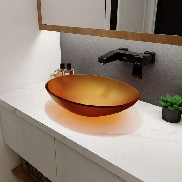 Tempered Glass Matte Bathroom Vessel Sink, Oval Bathroom Basin (Tempered Glass Matt Tea)