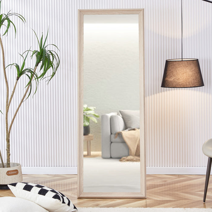 Third Generation, Light Oak Solid Wood Frame Full - Length Mirror, Large Floor Standing Mirror, Dressing Mirror, Decorative Mirror, Suitable For Bedrooms, Living Rooms, Clothing Stores
