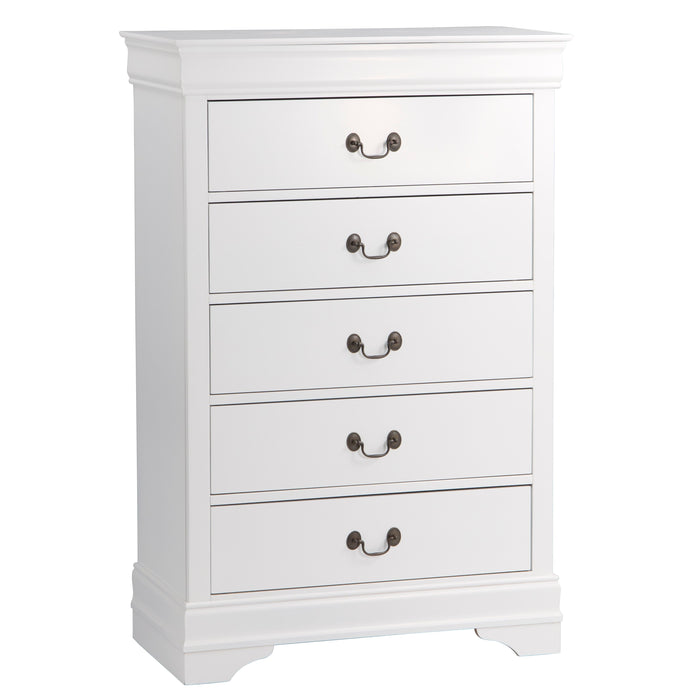 Traditional Design White Finish 1 Piece Chest Of 5 Drawers Antique Drop Handles Drawers Bedroom Furniture