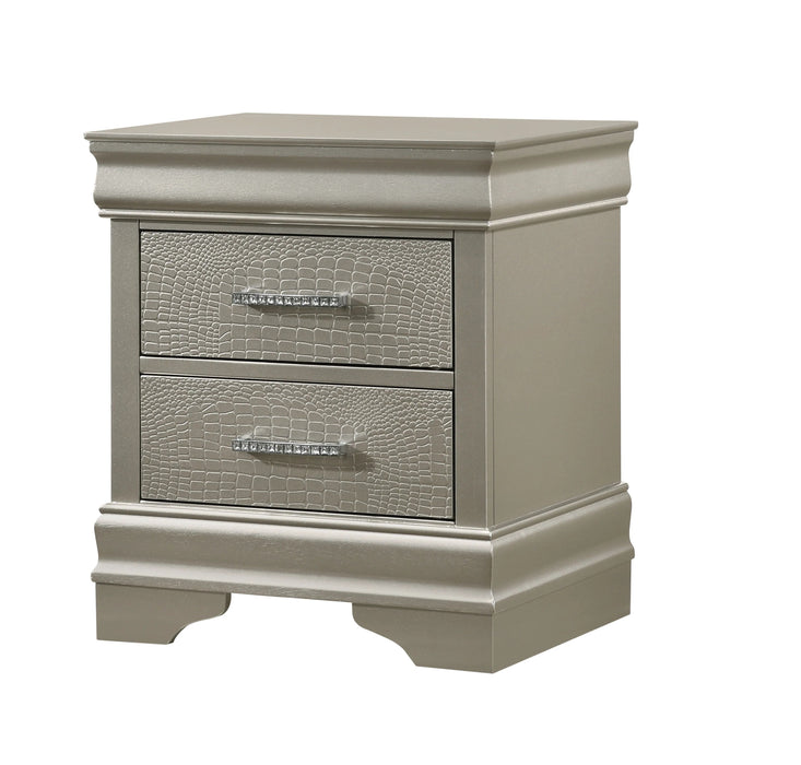 1 Piece Modern Glam Style Two Drawers Nightstand Beige Champagne Finish Solid Wood Crystal-Like Button Tufted