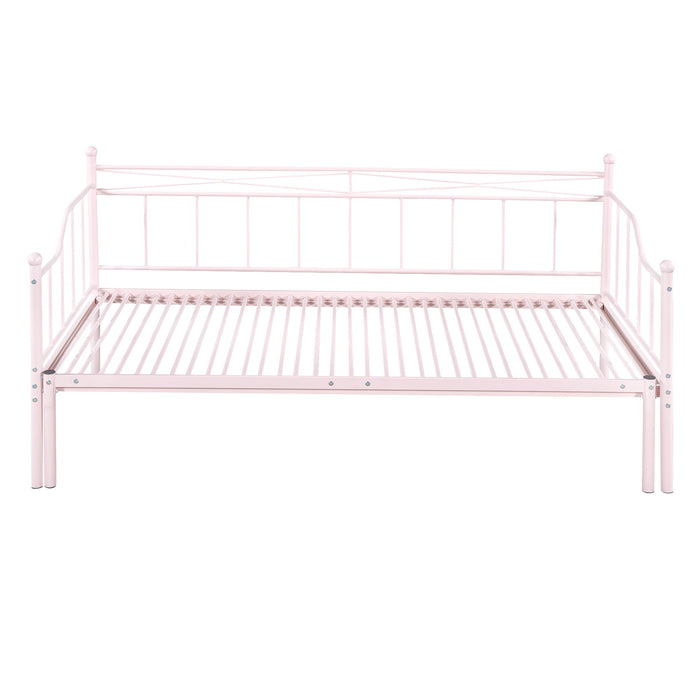 Twin Size Metal Daybed With Trundle, Daybed With Slat No Box Required - Pink