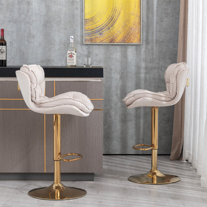 A&A Furniture, Swivel Bar Stools (Set of 2) Counter Height Adjustable Barstools, Dining Bar Chairs Upholstered Modern Bar Stool For Kitchen Island, Cafe, Bar Counter, Dining Room - Beige