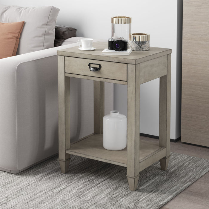 American Solid Wood Square Side Table With Drawer - Antique Gray