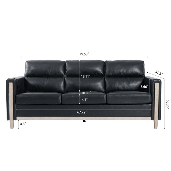 Comfortable Solid Wood Three-Seater Sofa - Soft Cushions, Durable And Long-Lasting - Black