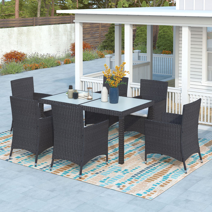 Top max 7 Piece Outdoor Wicker Dining Set - Dining Table Set For 7 - Patio Rattan Furniture Set With Beige Cushion (Black)