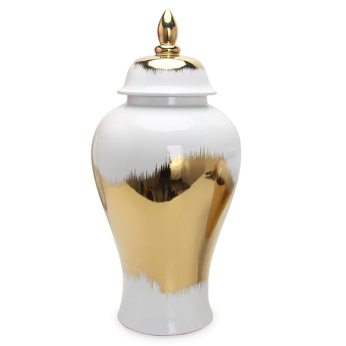 Regal White Gilded Ginger Jar With Removable Lid - Gold