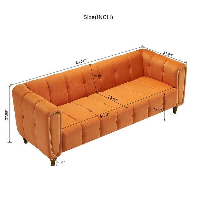 Modern Velvet Sofa For Living Room Orange Color