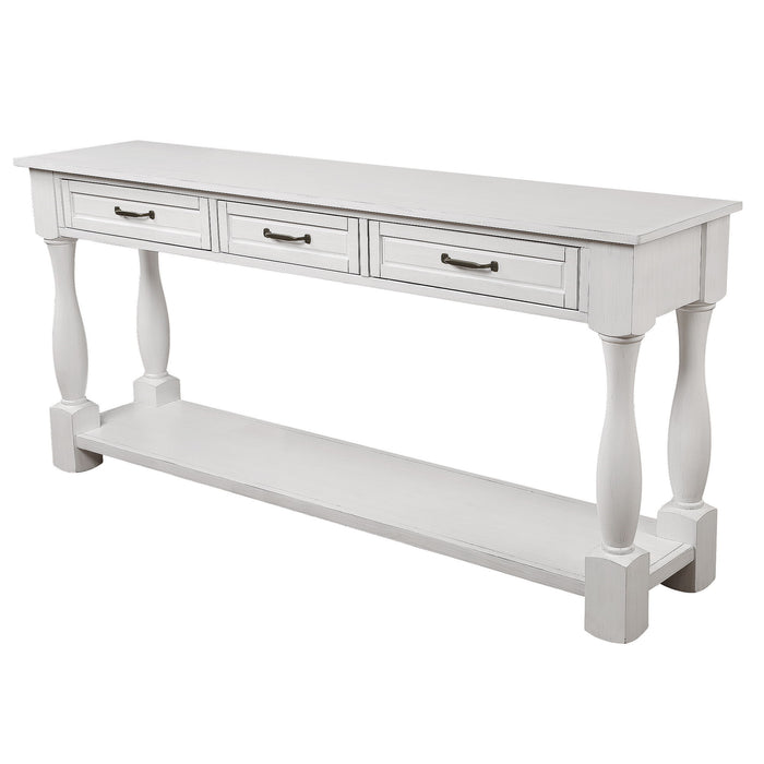 63 Inch Long Wood Console Table With 3 Drawers And 1 Bottom Shelf For Entryway Hallway Easy Assembly Extra-Thick Sofa Table (Antique White)