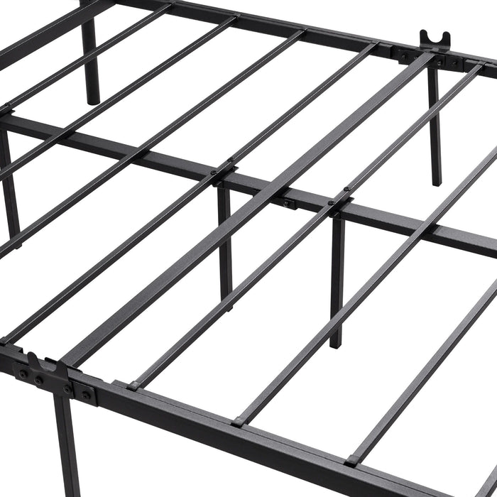 Full Metal Platform Bed Frame With Headboard / Strong Slat Support / No Box Spring Needed / Easy Assembly Black