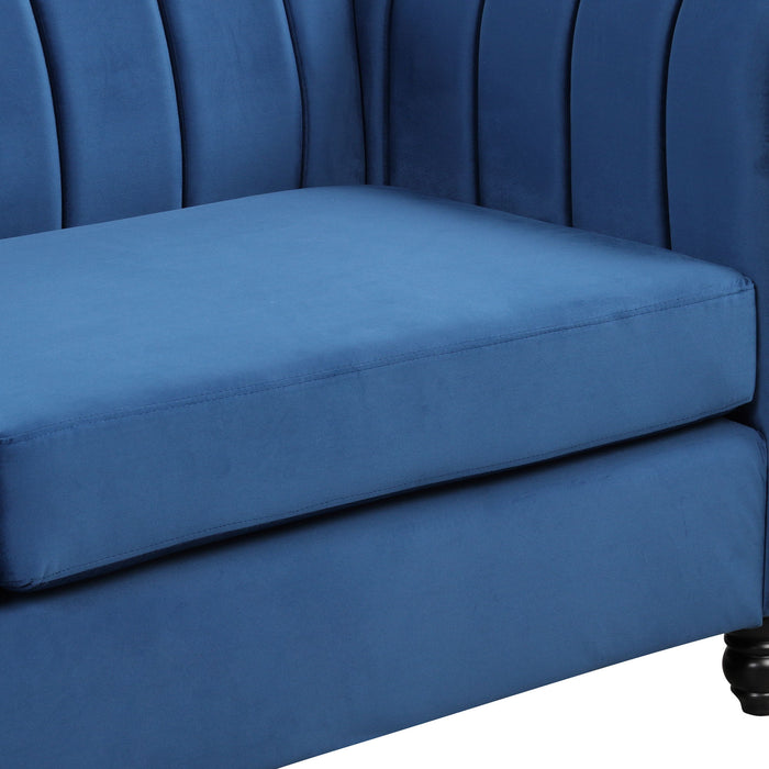 82.5" Modern Sofa Dutch Fluff Upholstered Sofa With Solid Wood Legs, Buttoned Tufted Backrest, Blue
