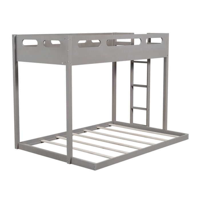 Twin Over Full Bunk Bed With Built-In Ladder, Gray