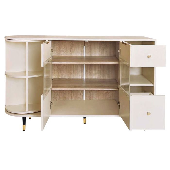 U_Style Rotating Storage Cabinet With 2 Doors And 2 Drawers, Suitable For Living Room, Study, And Balcony - Beige