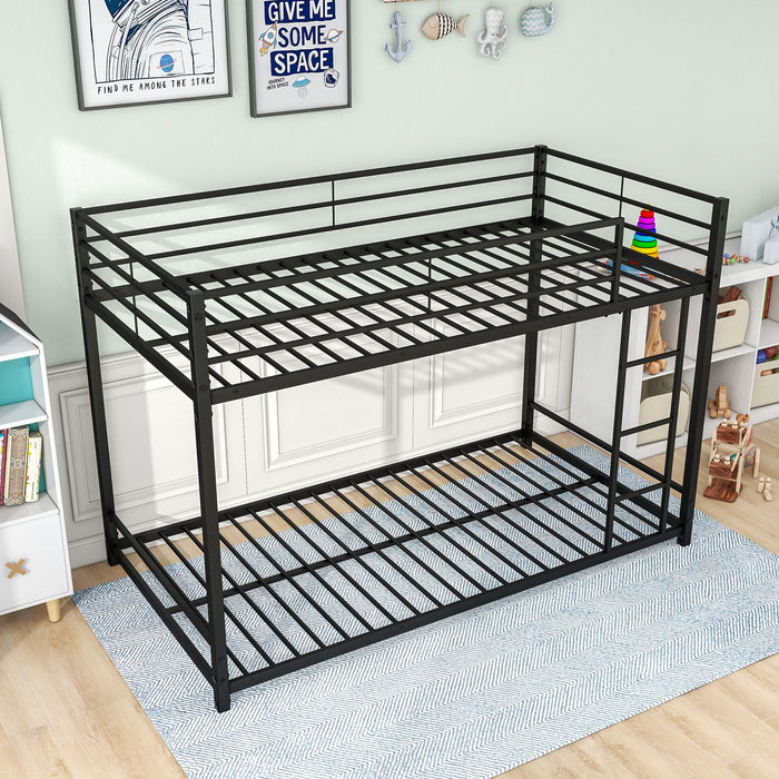 Metal Bunk Bed Twin Over Twin, Bunk Bed Frame With Safety Guard Rails, Heavy Duty Space - Saving Design, Easy Assembly Black