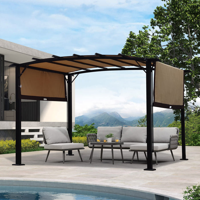 12 X 9 Ft Outdoor Pergola Patio Gazebo, Retractable Shade Canopy, Steel Frame GraPE Gazebo, Sunshelter Pergola For Gardens, Terraces, Backyard