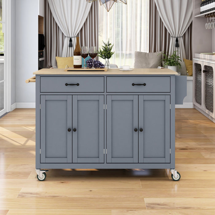 Kitchen Island Cart With Solid Wood Top And Locking Wheels, 54. 3 Inch Width, 4 Door Cabinet And Two Drawers, Spice Rack, Towel Rack (Gray Blue)