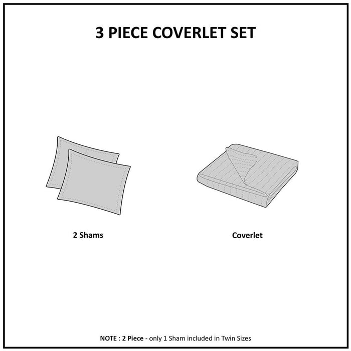 3 Piece Reversible Scalloped Edge Quilt Set - Seafoam