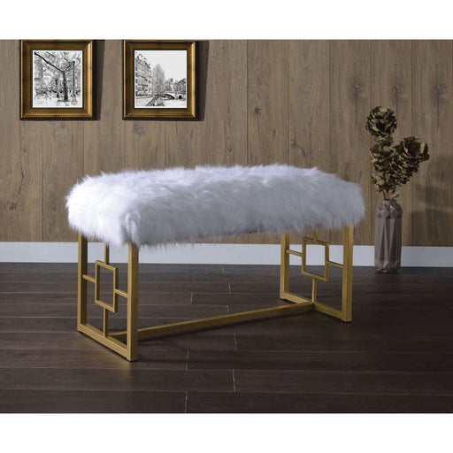 Bagley II - Bench - White Faux Fur & Gold - 21" Unique Piece Furniture