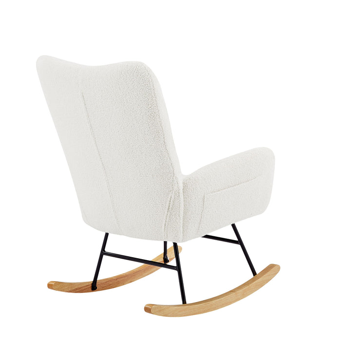 Off White Teddy Fabric Rocking Chair - White