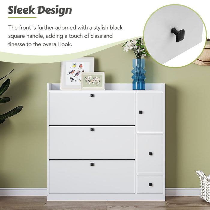 On-Trend Versatile Shoe Cabinet With 3 Flip Drawers, Maximum Storage Entryway Organizer With Drawer, Free Standing Shoe Rack With Pull-Down Seat For Hallway, White
