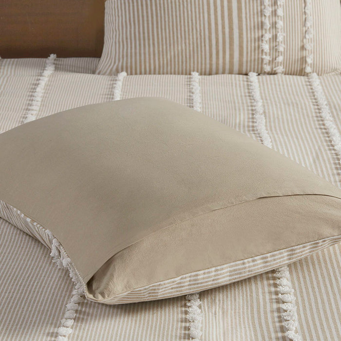 3 Piece Cotton Yarn Dyed Duvet Cover Set, Taupe