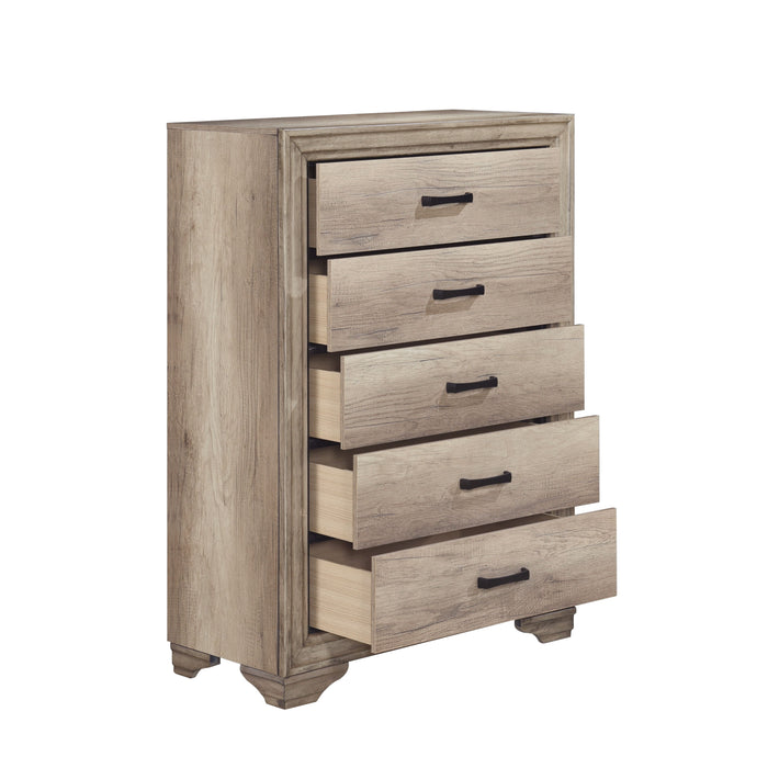 1 Piece Natural Finish Bedroom Chest Of 5 Drawers W Black Hardware Bedroom Furniture Contemporary Design