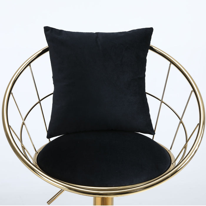 Black Velvet Bar Chair, Pure Gold Plated, Unique Design, 360 Degree Rotation, Adjustable Height, suitable For Dinning Room And Bar, (Set of 2)
