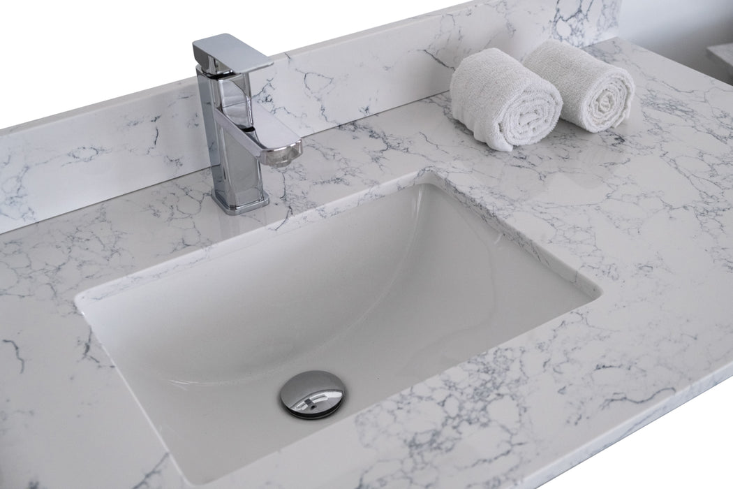 Montary 49" X 22" Bathroom Stone Vanity Top Carrara Jade Engineered Marble Color With Undermount Ceramic Sink And Single Faucet Hole With Backsplash