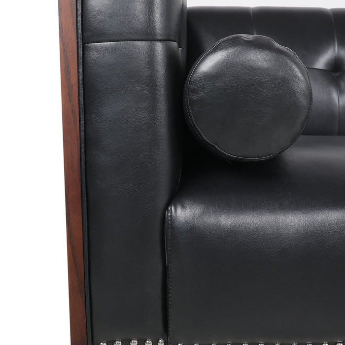 78.74" Wooden Decorated Arm 3 Seater Sofa - Black