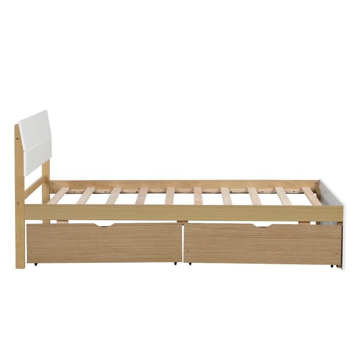 Modern Twin Bed Frame With 2 Drawers For White High Gloss With Light Oak Color
