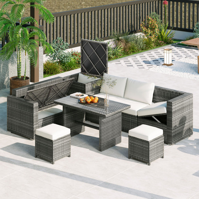 Top max Outdoor 6 Piece All Weather Pe Rattan Sofa Set, Garden Patio Wicker Sectional Furniture Set With Adjustable Seat, Storage Box, Removable Covers And Tempered Glass Top Table, Beige