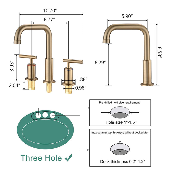 8" Widespread Double Handle Bathroom Faucet With Pop Up Drain In Brushed Gold