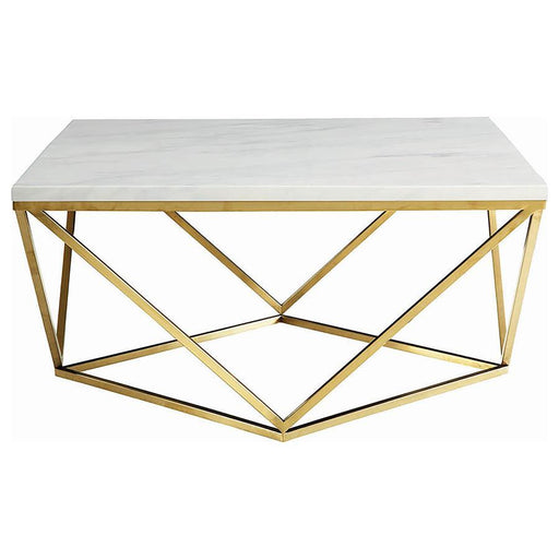 Meryl - Square Coffee Table - White And Gold Unique Piece Furniture