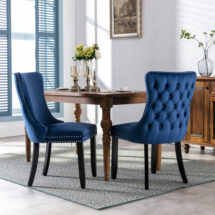 Upholstered Wing - Back Dining Chair With Backstitching Nailhead Trim And Solid Wood Legs, (Set of 2), Blue, 8809Bl, KD