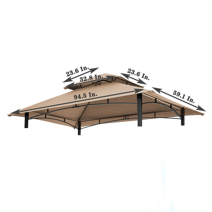 8X5 Ft Grill Gazebo Replacement Canopy, Double Tiered Bbq Tent Roof Top Cover, Beige