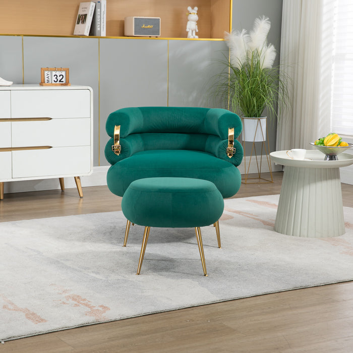 Coolmore Velvet Accent Chair Modern Upholstered Armchair Tufted Chair With Metal Frame - Green