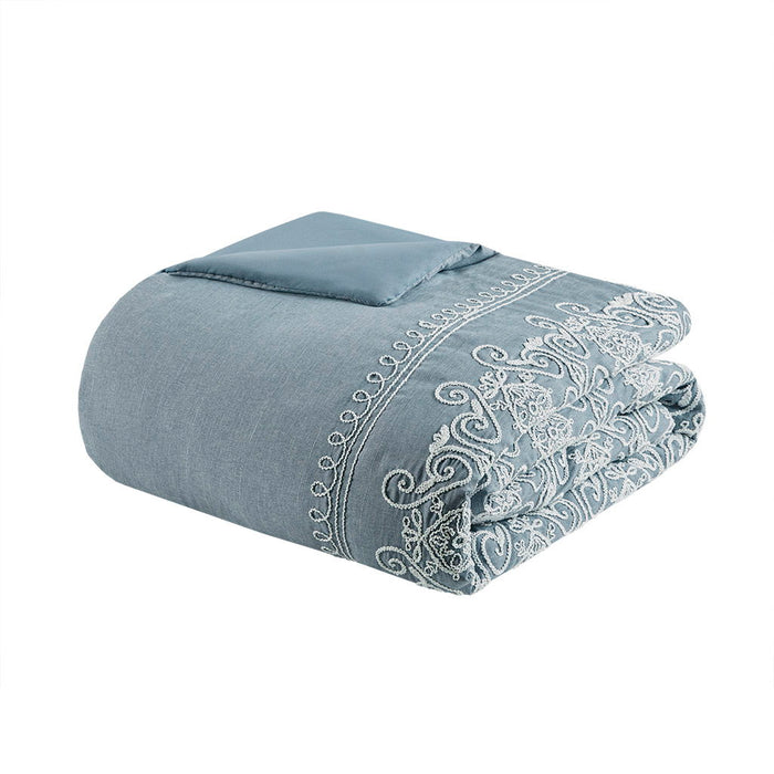 Embroidered Comforter Set - Blue