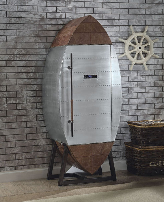 Brancaster - Wine Cabinet - Retro Brown Top Grain Leather & Aluminum Unique Piece Furniture