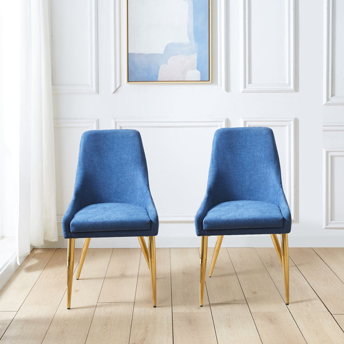 Fabric Dining Chairs (Set of 2), Upholstered Armless Accent Chairs, Classical Appearance And Stainless Steel - Blue