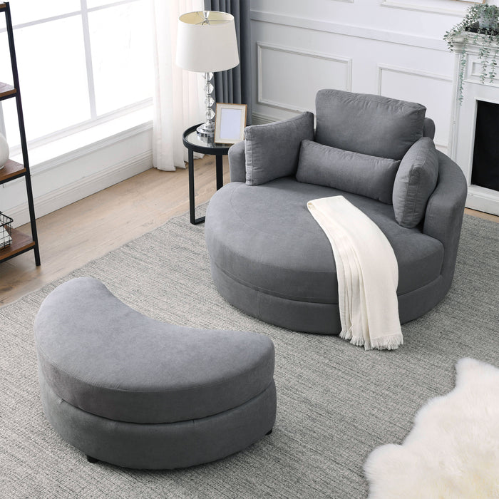 Welike Swivel Accent Barrel Modern Dark Grey Sofa Lounge Club Big Round Chair With Storage Ottoman Linen Fabric For Living Room Hotel With Pillows