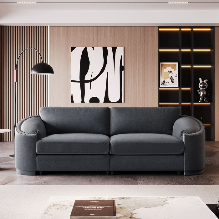 U_Style Stylish Sofa With Semilunar Arm, Rivet Detailing, And Solid Frame