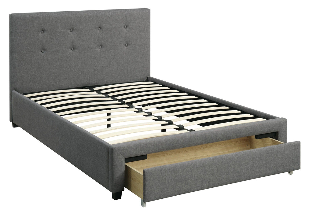 Bedroom Furniture Gray Polyfiber 1 Piece Queen Size Bed Tufted Headboard Storage Drawers Footboard