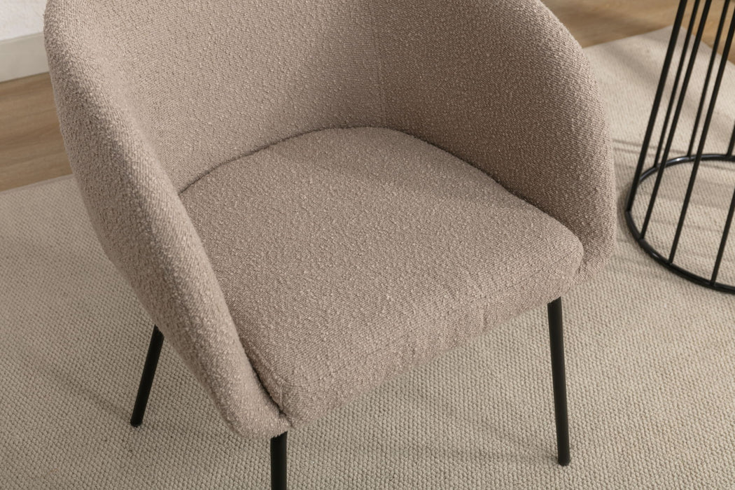 Boucle Fabric Dining Chair With Black Metal Legs - Light Coffee