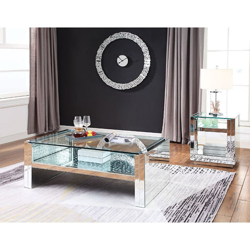 Nysa - Coffee Table - Mirrored & Faux Crystals - 19" Unique Piece Furniture